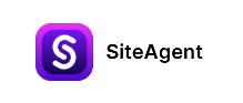 SiteAgent logo with a purple and pink square and 'S' symbol on a white background